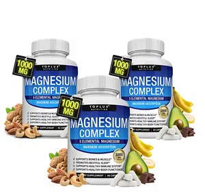 3 Bottles of Daily nutrition - Magnesium 8 Elemental Complex 90 Capsules 1000mg - Sources Men Women Bone Muscle Sleep Immune Support Nature Decent Fitness Dietary Supplement Malate Taurate Chelated for Easy Absorption for Bones Muscle