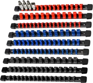 9-Piece Socket Organizer, 1/2 inch, 3/8 inch and 1/4 inch Drive ABS Tools-Socket Holder,Heavy Duty Socket Racks, Premium Quality Socket Clip Rail Holder,The best tool trays in the garage