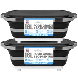 Havenity BBQ Prep Tub 2 Pack (16L+16L) - Multifunctional Collapsible Camping Cutting Board with lid, Meat Storage Container for Meal Prep, Dish Bowl Perfect for Grilling Outdoor Cooking (XL x 2)