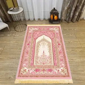 1pc Pink Palace Style Prayer Mat - Muslim Prayer Rugs, Polyester, Machine Washable, Indoor/Outdoor Use, Ideal for Pilgrimage & Meditation, Islamic Wall Art