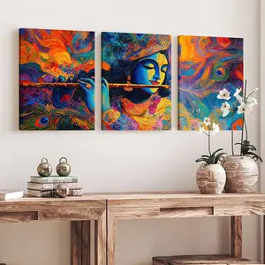 3 Piece Set Wooden Framed Canvas Poster, Shiva, Ganesh, Elephant God, Hinduism, Religious Art, Vintage Oil Painting Aesthetics, Modern Home Decor, Art Print, Wall Art for Living Room, Bedroom, Office, Hallway, Ideal Gift For Friends