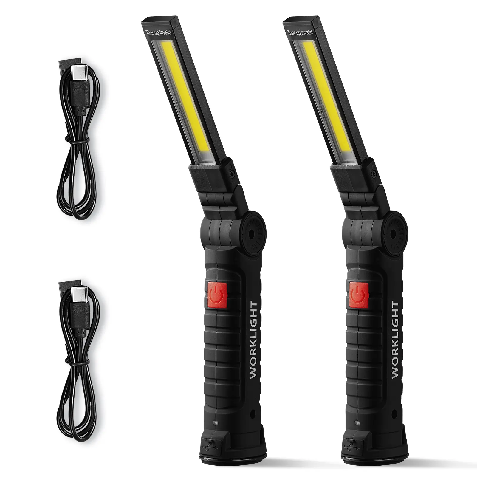 VEVOR 2-Pack Rechargeable LED Work Lights - 1200 mAh Compact Battery-Powered Portable Job Site Lighting, High-Brightness Tactical Light, Magnetic Base, 360° Rotation, 5 Lighting Modes, Foldable Grill Lamp for Mechanics, Home Repairs, Compact Battery-Power