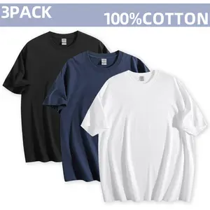 3-Pack Men's Heavyweight Cotton T-Shirt Short Sleeve Crew Neck Boxy Fit Tee Streetwear Thick Cotton, Anti-Transparent, Classic Vintage Casual Style Menswear Menswear Menswear
