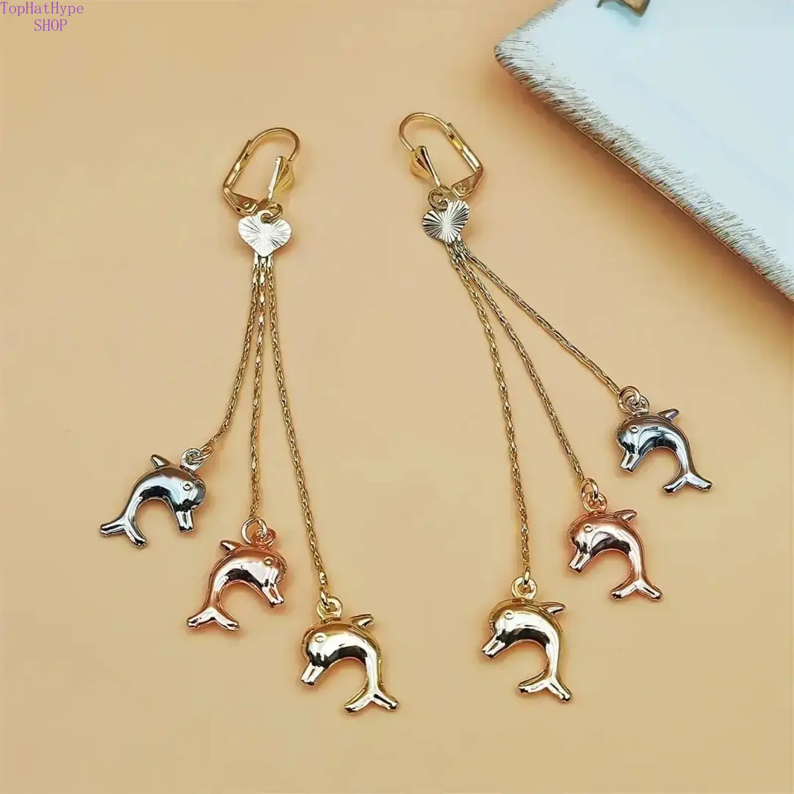 Unisex Handcrafted Copper Whimsical Animal Dangle Stud Earrings - Elephant/Dolphin Tassel Pendants, 1 Size, Casual Costume Jewelry for Daily Use & Party Gifting, Whimsical Earrings, Casual Wear, One Size