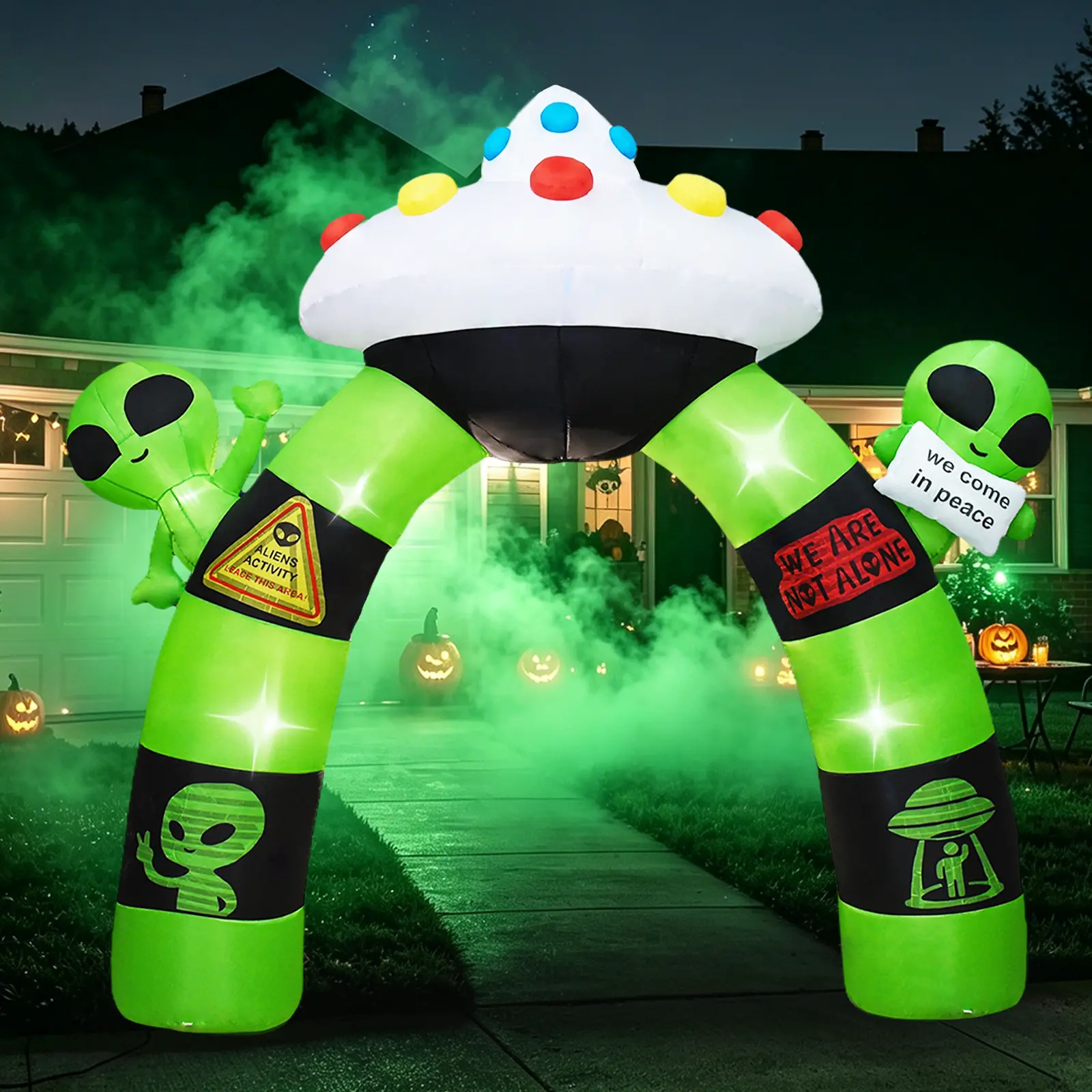 10FT Halloween Inflatable Alien UFO Arch Outdoor Decoration with LED Lights, Blow Up Archway Yard Decor for Garden, Lawn, Home, Yard, Indoor, Outside, Party, Porch, halloween decorations
