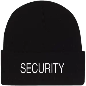 Black - SECURITY Watch Cap, White Embroidery Winter Beanie for Law Enforcement Officers, Acrylic