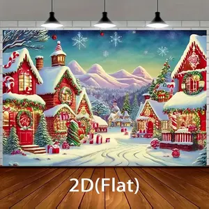 1pc 2D Christmas Village Winter Wonderland Backdrop with Snowy Houses, Festive Decorations & Snowflakes - Durable Polyester Photography Background for Holiday Parties, Birthdays, Outdoor Celebrations - No Electricity Banners