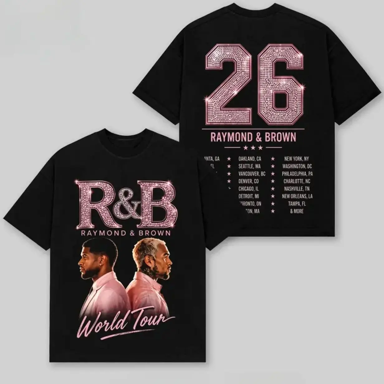 Raymond Brown 2026 R&B Tour Double-sided Oversized Heavyweight Cotton T-shirt, 90s Retro Rap Short-sleeved Shirt, Hip Hop Music Streetwear Merchandise Gift.