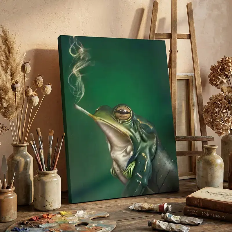 Retro-Inspired Abstracting Frog Canvas Poster Wall Decoration - Optional Frame-Style, Quirky Humor Animal Art, Perfect Gift for Retro Enthusiasts, Suitable for Living Room, Bedroom Room Decorations