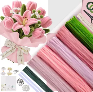 500-Piece Pipe Cleaners Flower Making Kit – Complete DIY Artificial Rose Handicraft Bouquet Set with Chenille Stems, Stamen, Floral Tape, Wire for Arts, Crafts