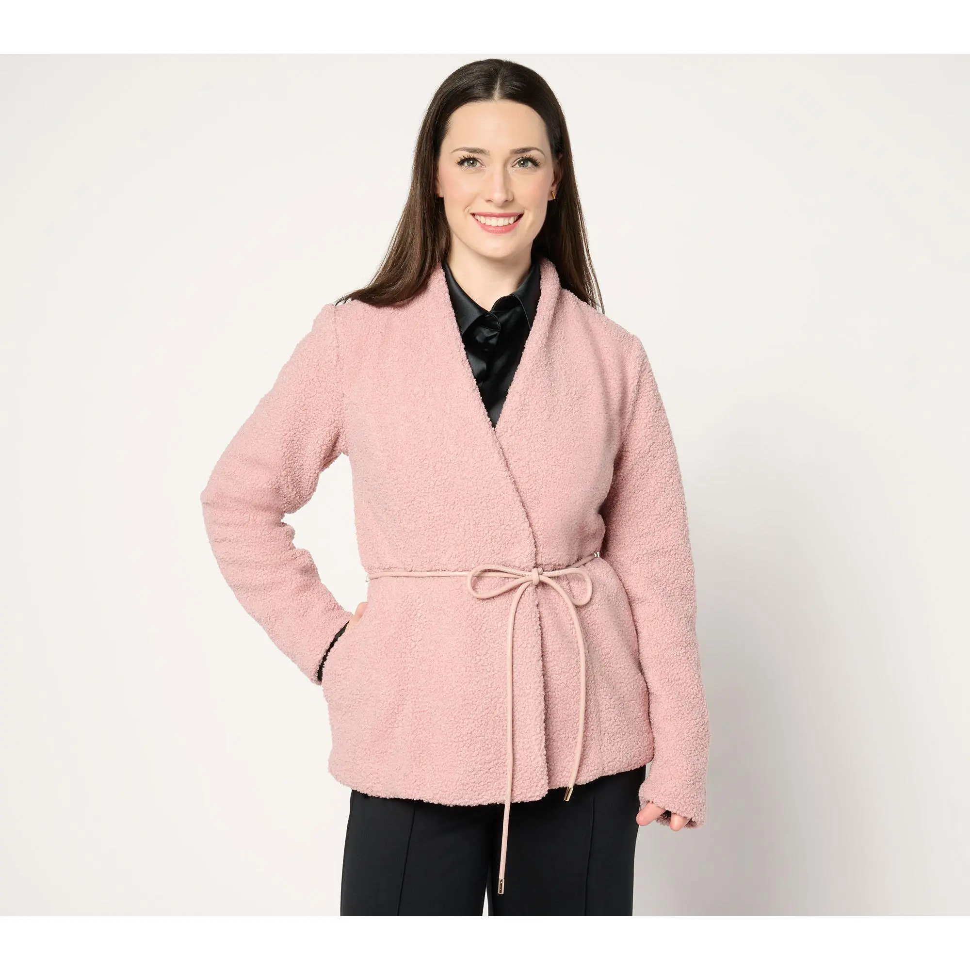BEAUTIFUL by Lawrence Zarian Sherpa Jacket with Faux Leather Belt