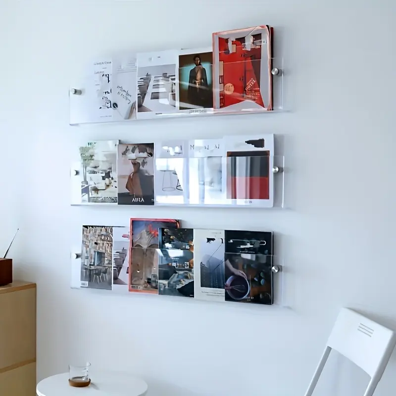 Art Deco Inspired Acrylic Bookshelf: Elegant Transparent Wall-Mounted Rack, Space-Saving Book & Magazine Holder for Home and Office Decor funko pop shelves wall selfmountingshelf