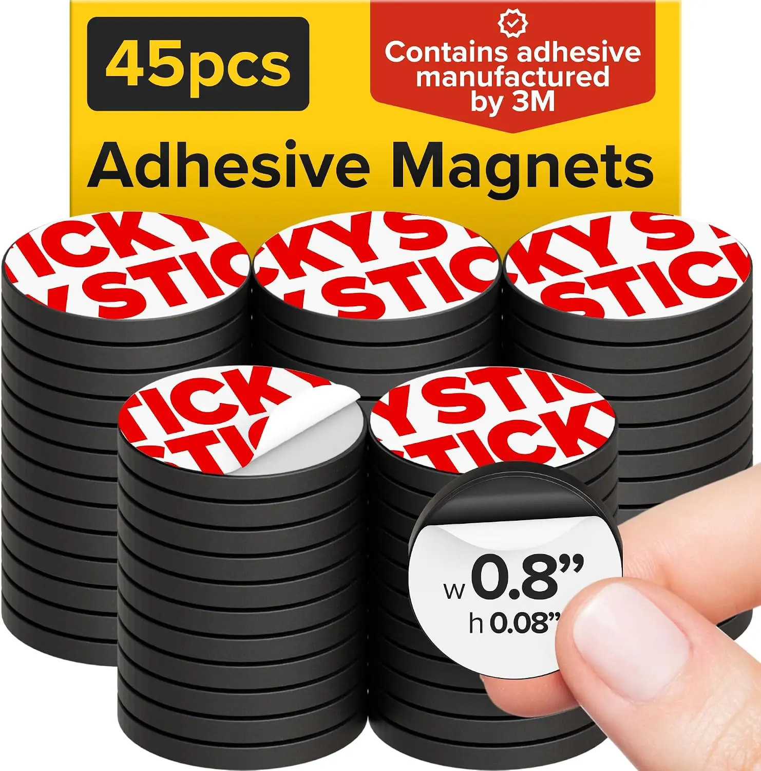 Lightweight Sticky Flexible Adhesive Magnets for Crafts, 0.8"x0.08" (20x2mm), 45 Pcs - Refrigerator Display, Reminders, Lockers Use