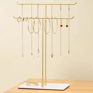 Necklace Holder Jewelry Stand Organizer for Necklaces and Bracelets, Metal Display Stand, Gift for Women, Ideal for Home, Bedroom, or Vanity, Gold