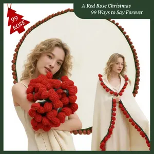 BUYHAPPY Magic Bloom Blanket Bouquet 2-in-1 Handmade Crochet Rose Throw & Floral Decor for Mother's Day Birthdays Anniversary Gifts Valentine Presents for Girls