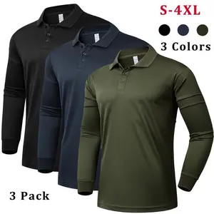 Men's 100% Polyester Comfortable Soft Polo Shirt Button Quick Dry Performance Menswear, Classic Outdoor Casual Long Sleeve