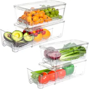 Stackable Fridge Organizer Drawers, 4 Pack Refrigerator Organizers and Storage with lids, Clear Drawer Organizers for Fridge, Bathroom, Kitchen, Undersink, Cabinet