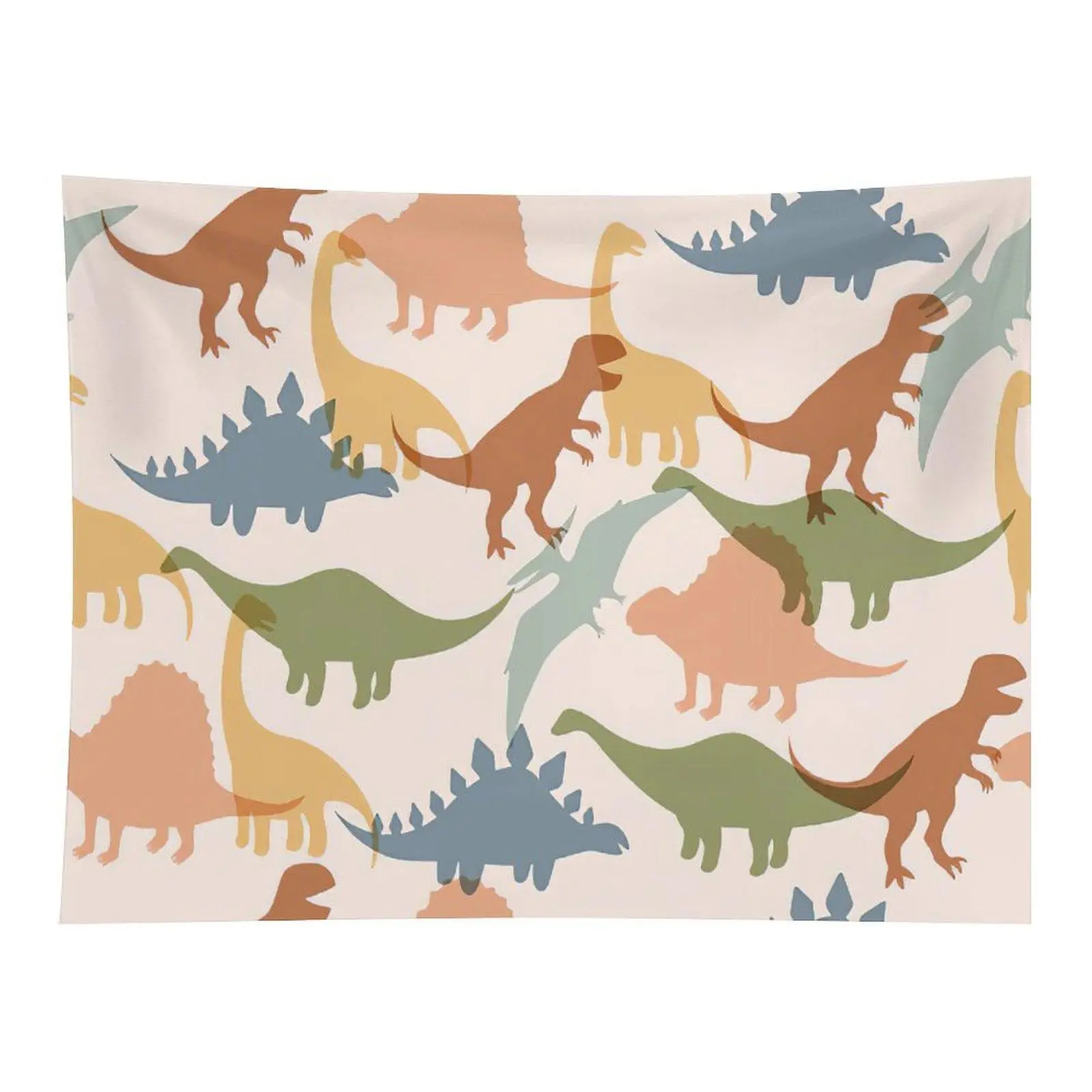 Pastel Dinosaur Pattern Tapestry Cute Dino Silhouette Wall Hanging for Kids Bedroom Decor