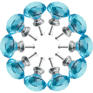 Crystal Glass Cabinet Knobs 30mm Diamond Shape Drawer Kitchen Cabinets Dresser Cupboard Wardrobe Pulls Handles 10 count