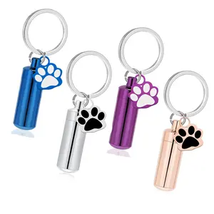 Cylinder Dog Paw Memorial Keychain Pet Ashes Urn Keyring Keepsake for Pet Owners