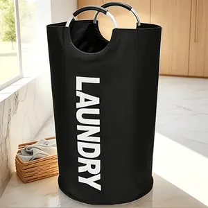 Waterproof Collapsible Laundry Basket with Aluminum Handles, 90L Heavy Duty Foldable Laundry Hamper, Multi-Purpose Storage Basket for Clothes Toys Sports Gear, Portable Hamper for Home Travel Camping
