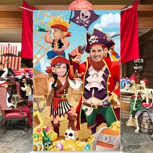 2D flat banner, 1 piece, interactive pirate-themed party backdrop and door banner, suitable for outdoor birthday parties, family gatherings, and sailing parties for decoration. Polyester fiber background fabric available in multiple sizes. dyz