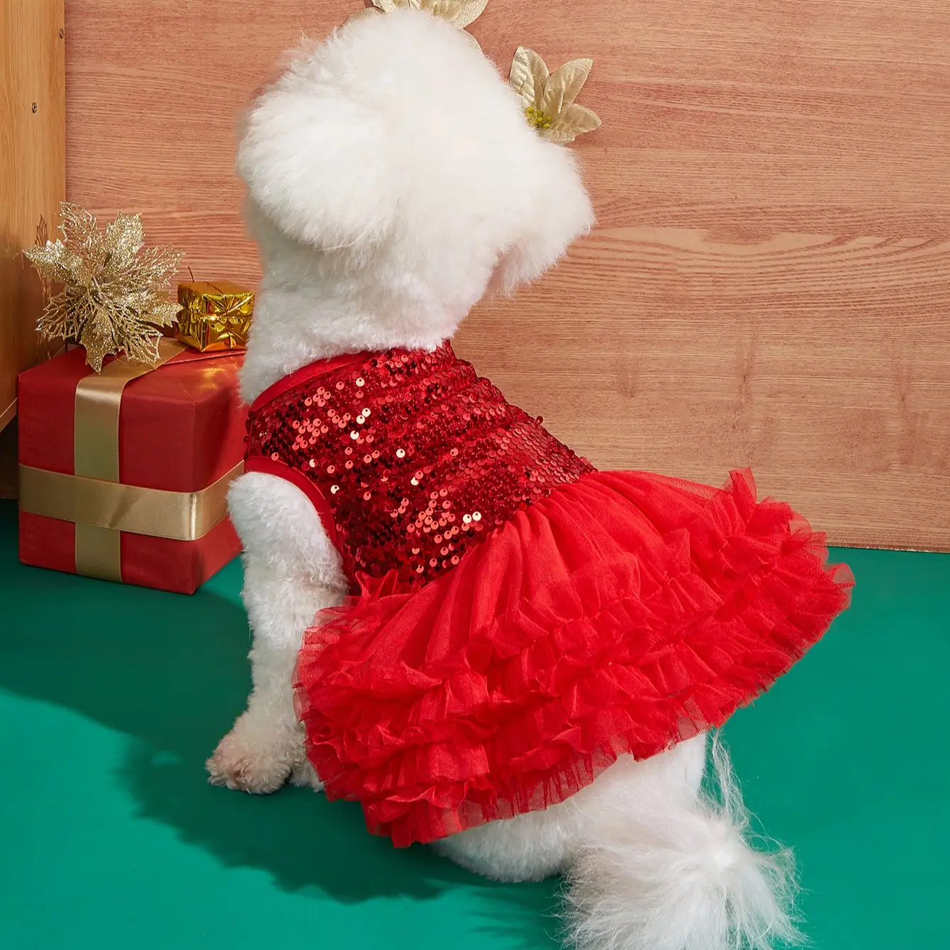 Pet Dog Puppy Poodle Dress Sleeveless Sequined Detailing Tutu Princess Dress, Valentine's Day Christmas Pet Dress for Cat Dog Holiday Party Dance Costume, Puppy Clothes