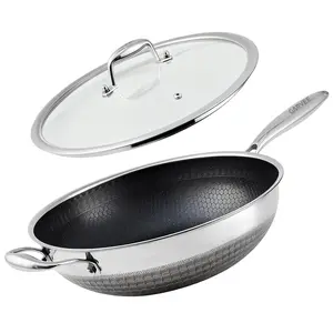 Professional Grade Nonstick Wok with Lid, Induction Compatible, Oven Safe, Healthy PFOA Free, Easy Clean Dishwasher Safe Stainless Steel Stir Fry Pan