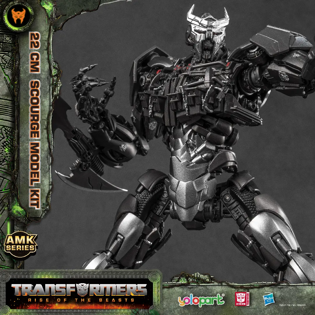 TRANSFORMERS YOLOPARK AMK Series Scourge Collectible Action Figurine Set - Rise of the Beasts, 8.66in (22cm) Pre-assembled Anime & Manga Toy, Ages 8+ Teenage Boy Gift, Bundled Face Mask Accessory
