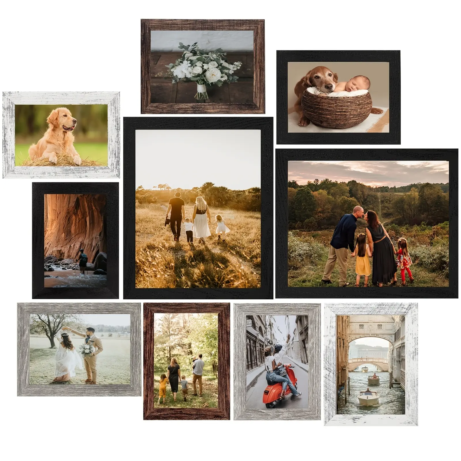 10pcs Retro Mixed Color Photo Frame Collage Wall Decor, Gallery Wall Photo Set for Wall Hanging And Desktop Display, Fall Farmhouse Halloween Room Decor, Home Decor