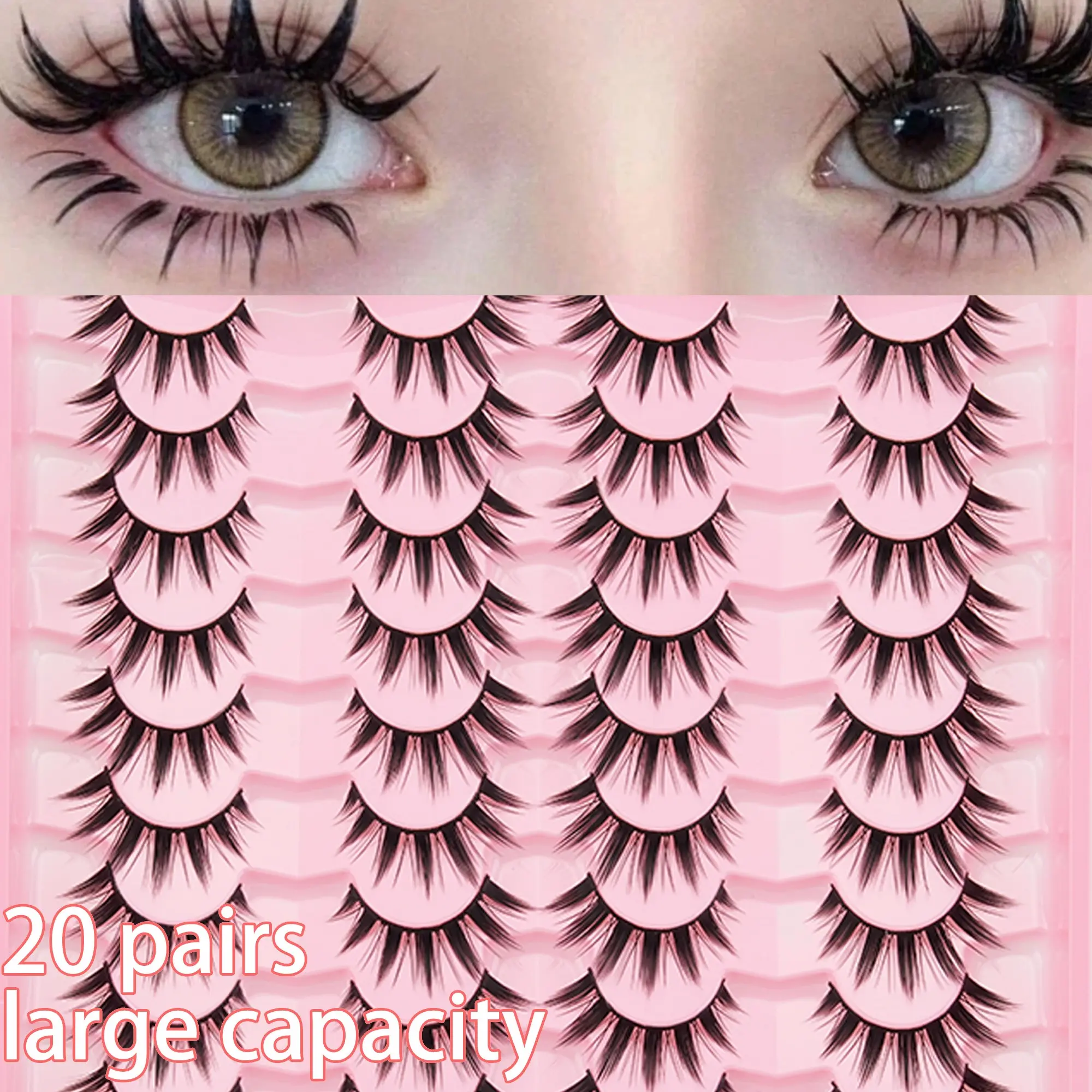 20 Pairs Cartoon Eyelashes, Cosmetic False Lashes, Fake Lash, Artificial Lashes, Dramatic Full Strip, Anime Style with Big Eye Effect, Reusable for Beginners, Doll Eye Look, Role Play, Party, Halloween, Makeup