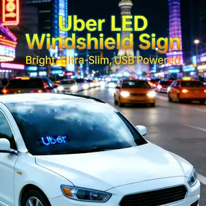 Uber LED Windshield Sign Bright Ultra-Slim USB Powered Car LED Light Sign Glowing Rideshare Indicator for Uber Drivers Dimmable Night Visible Car Accessory Must-Have for Rideshare Drivers