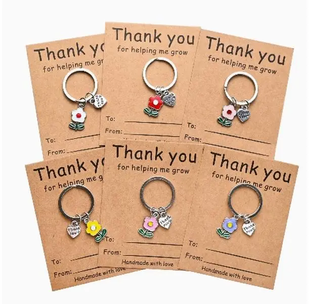 6-Pack Engraved Keychain Set  Featuring "Thank You for Helping Me Grow" Heartfelt Words  Lovely Keepsake Gifts | Perfect for Teachers Mom Sisters Friends and Anyone You Want to Thank