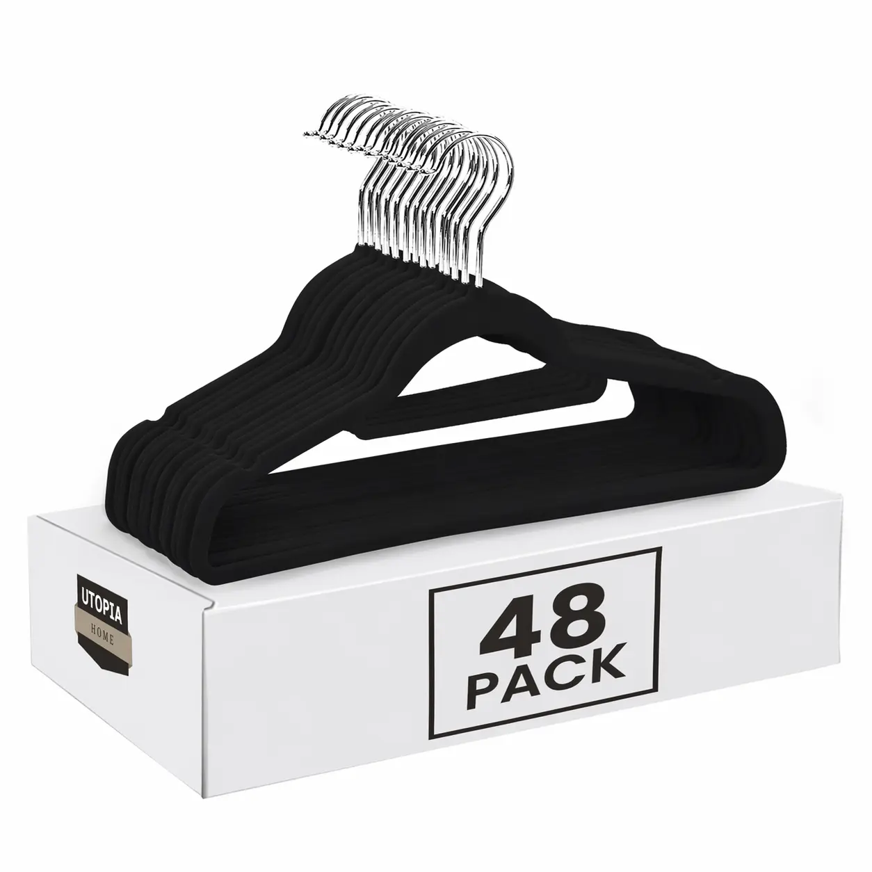 Utopia Home Premium Velvet Hangers - Non-Slip Clothes Hanger with Tie Bar - Black Hangers with 360 Degree Rotatable Hook - Heavy Duty Coat Hanger