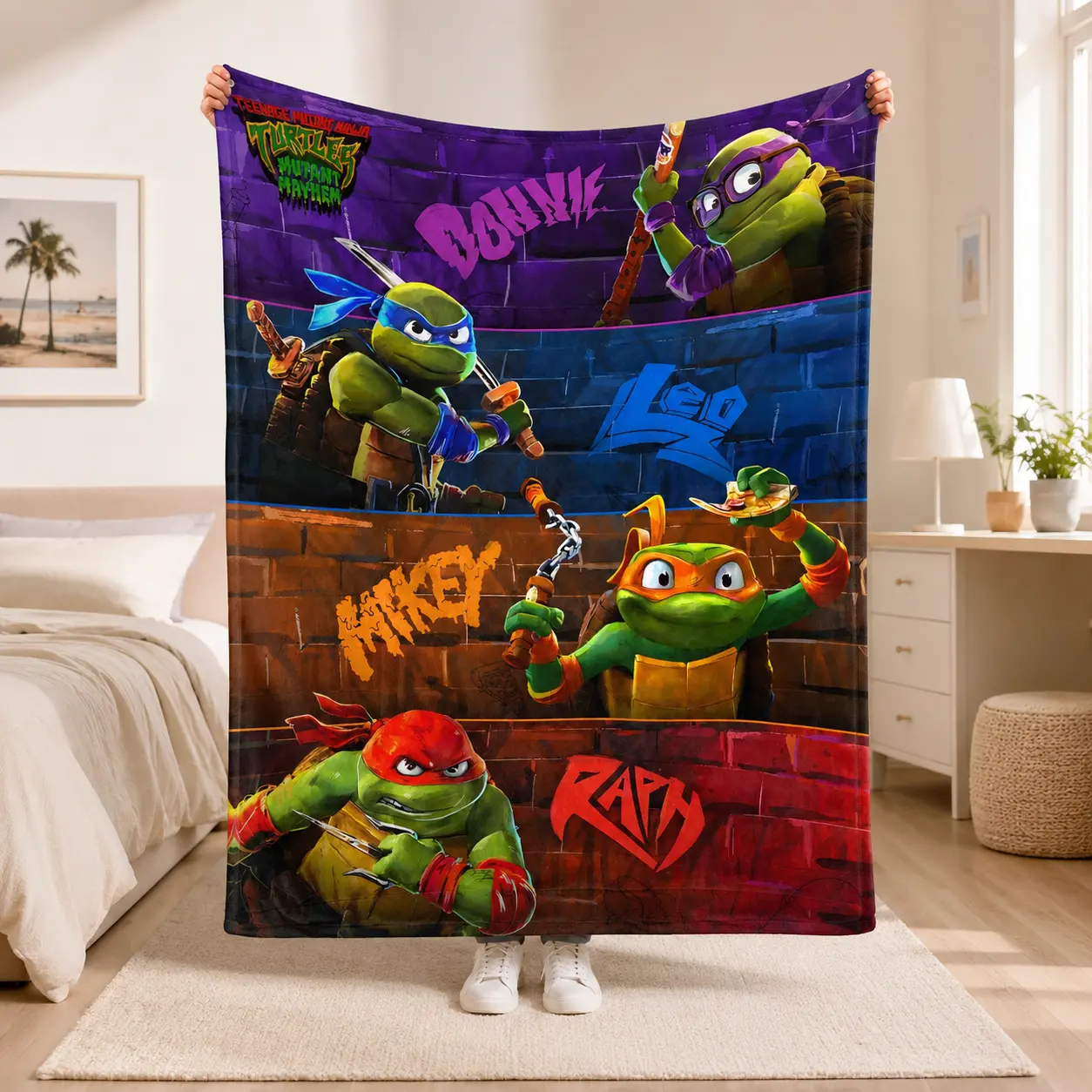 Teenage Mutant Ninja Turtles Mutant Mayhem Flannel Blanket, TMNT Cartoon Fleece Throw Blanket, Ultra Soft Cozy Plush Blanket for Kids Teens Boys Adults, Ninja Turtle Bedroom Decor, Bed Couch Sofa Blanket, Gamer Room Gift, All Season Warm Throw