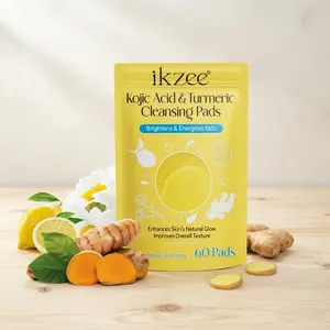 Ikzee Kuraz Acid Brightening Cleansing Cotton Pads 60p, Turmeric Essence Soothing Stabilizing, Improves Dull Rough Skin, Gentle Wiping, Cleanser