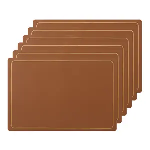 REGALWOVEN Set of 6 Heat Resistant Modern Faux Leather Placemats for Kitchen Dining Room 18x12 Inch Khaki