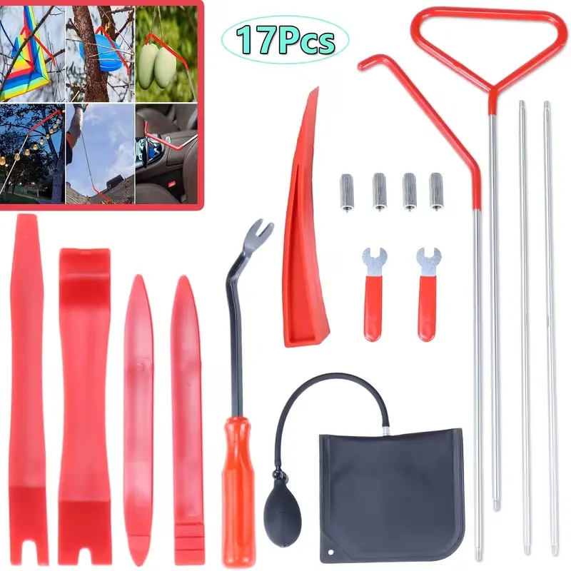 17 piece set of car wedge block pry bar, car repair air cushion, including long handled pliers and car wedge pump, car auxiliary tool, vehicle maintenance, portable design, suitable for car disassembly tool set