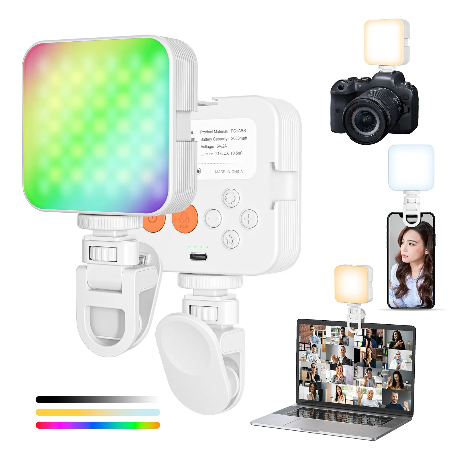 EMEET RGB LED Video Light with Portable Tripod Mini LED Camera Webcam Light 97 LEDs 2000mAh Rechargeable 3000-6500K for Streaming Gaming Creator Gifts Livestream Softbox White, SummerVibes