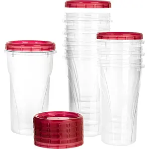 48 oz Clear Twist Top Storage Deli Containers with Leak Proof Lids Red - BPA Free Snack Containers Airtight Reusable Plastic Food Storage Canisters with Twist Seal Caps, Food Storage, Meal Prep, Freezer, Kitchen Organizer, Stackable, Reusable (64)