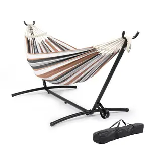 Double Hammock with Stand Included, 550 lbs Capacity Wheeled Steel Stand, Anti-Roll Spreader Bar and Carry Bag