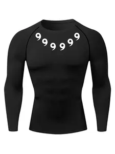 Men's Figure Print Round Neck Raglan Sleeve Sports Tee, Long Sleeve Crew Neck T-shirt for Gym Workout Running, Casual Sporty Top for Fall & Winter, Athletic Top