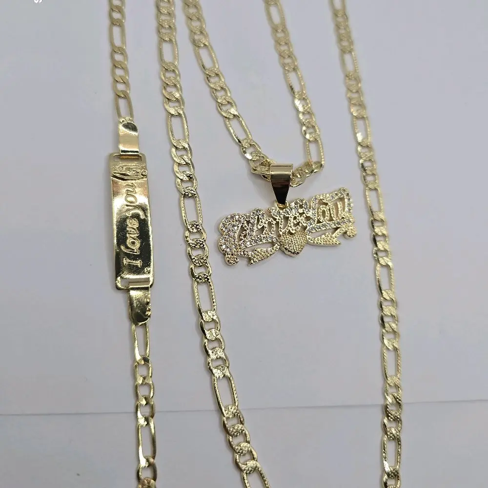 VALENTINE'S DAY beautiful set necklace with bracelet I Love You figaro style gold-plated