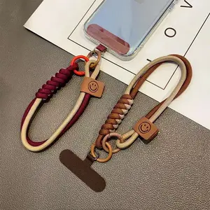 British Style Contrast Color Wristband, Braided Cotton Rope Mobile Phone Lanyard, Short Portable Pendant, Shock-Resistant & Anti-Slip Design, Phone Charm, Phone Strap, Phone Accessories