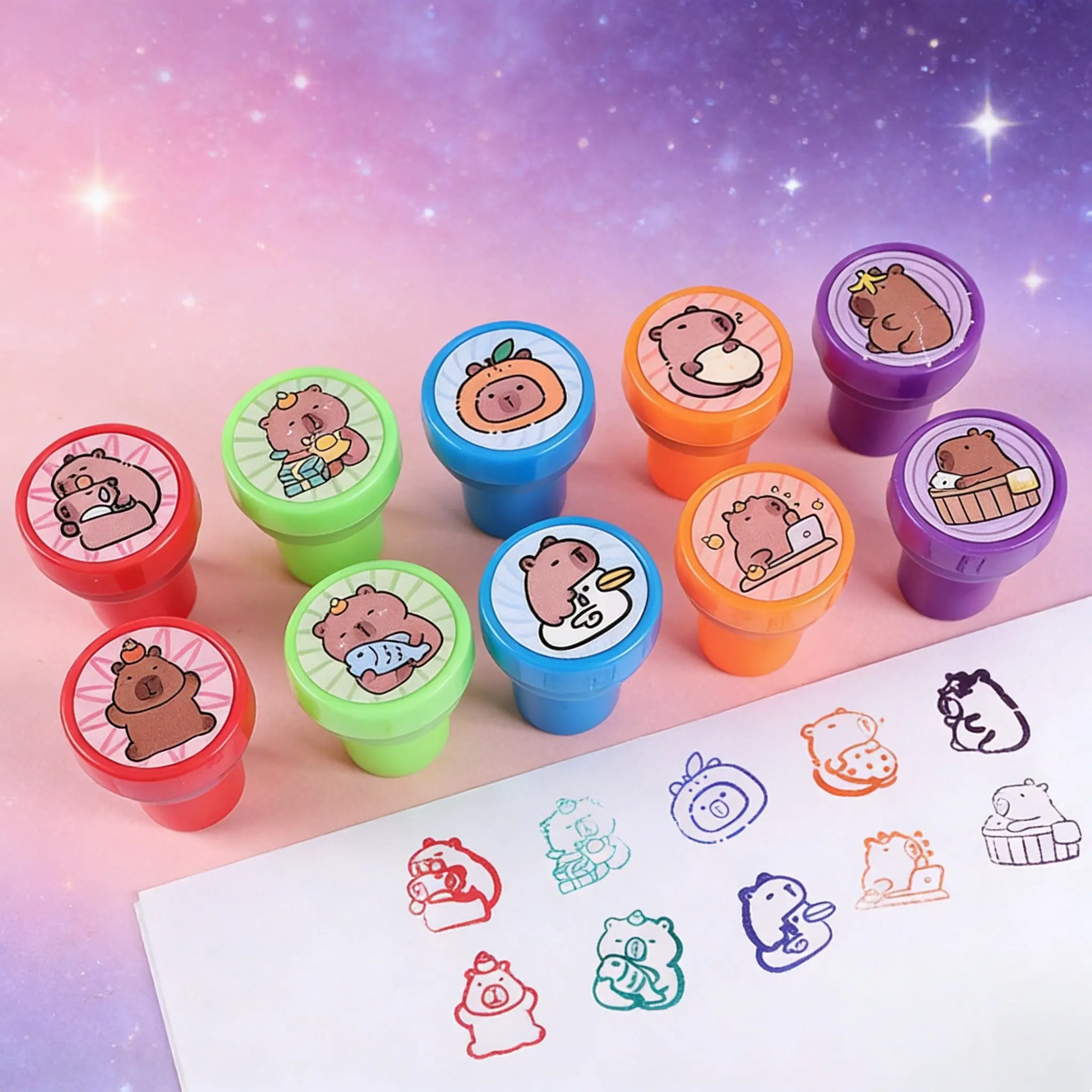 Mini Self-Inking Stamps Set, 12/24pcs Water Pig Pattern, Easy Grip, Multiple Colors, Perfect for Art & Crafts, Scrapbooking, Scrapbook Accessories, Birthday Parties, Baby Showers
