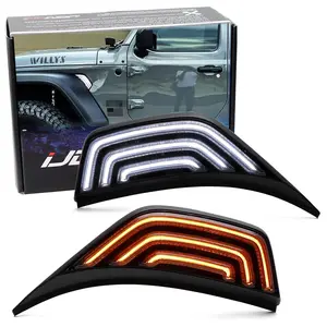 iJDMTOY Black-Out Smoked Lens White/Amber Sequential Blink Switchback LED Fender Flare Vent Side Marker Lighting Kit (Add-On), For Jeep Wrangler JL, Gladiator JT