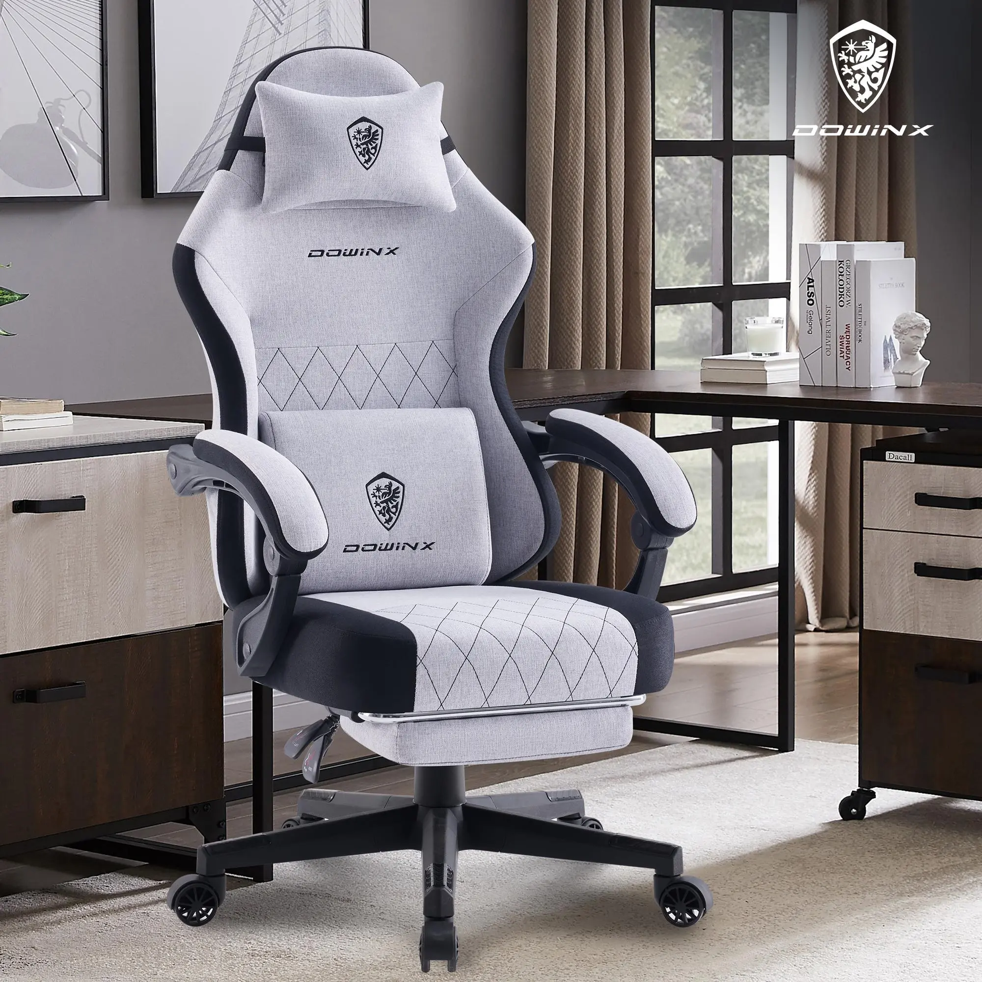 Summervibes Dowinx Lumbar Massage Support office game Chair, spring cushion fabric, foot pedal ergonomic chair 300 LBS