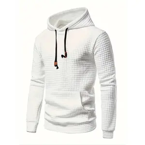 Men’s casual long-sleeved hooded sweatshirt, classic waffle-knit pullover, solid-color pocketed hooded sweatshirt, loose fit, autumn and winter fashion GARMENTARY