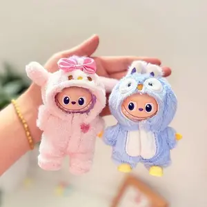 1pc 10cm Labubu Clothes Cute Mini Plush Doll'S Outfit Accessories Doll Clothing Blue Shark Jumpsuit  Suit For  Labubu 4.0 Dolls Girl Kids Gift