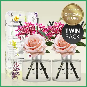 [TWIN PACK] COCODOR Rose Flower Reed Diffuser Set / 6.7oz / Scent Diffuser with Sticks Home Fragrance Reed Diffuser for Bathroom Shelf Decor Aroma For Home